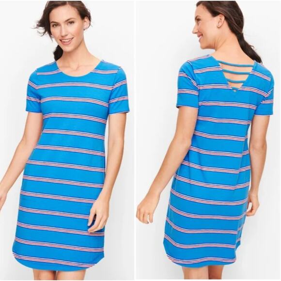 Talbots Ladder Back Striped Pull On Short Sleeve T-Shirt Dress Size Medium - Picture 1 of 8